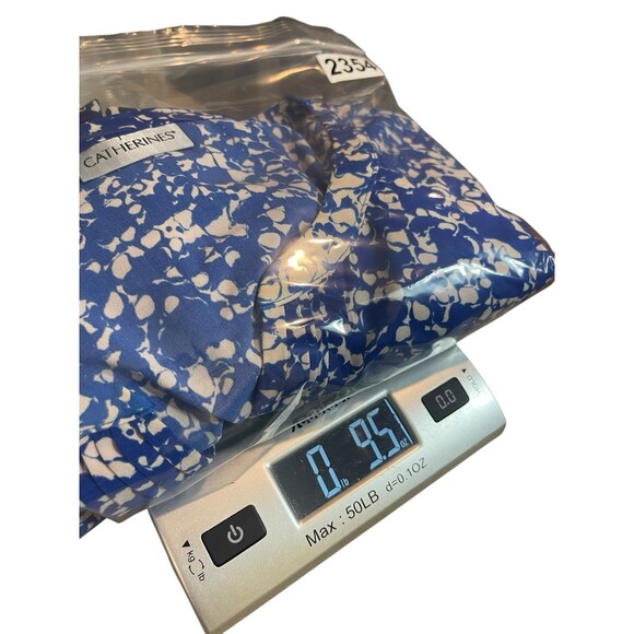 Catherines 3X Button Up Blue White Ombré Abstract Tunic Long Sleeve V-Neck Top - Picture 9 of 11